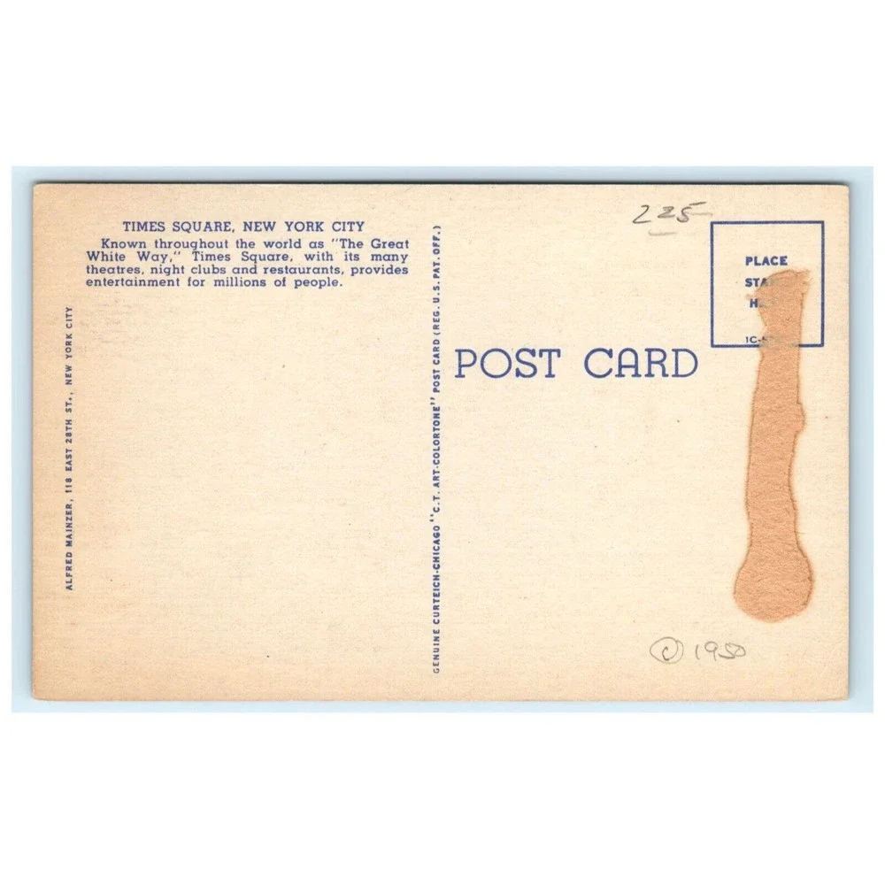 Vintage Postcard‎ Times Square New York City NYC Linen Pepsi Cola Curteich